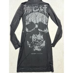 Killstar Skull Mesh Overlay Bodycon Dress XS Black Gothic Grunge Alt Graphic